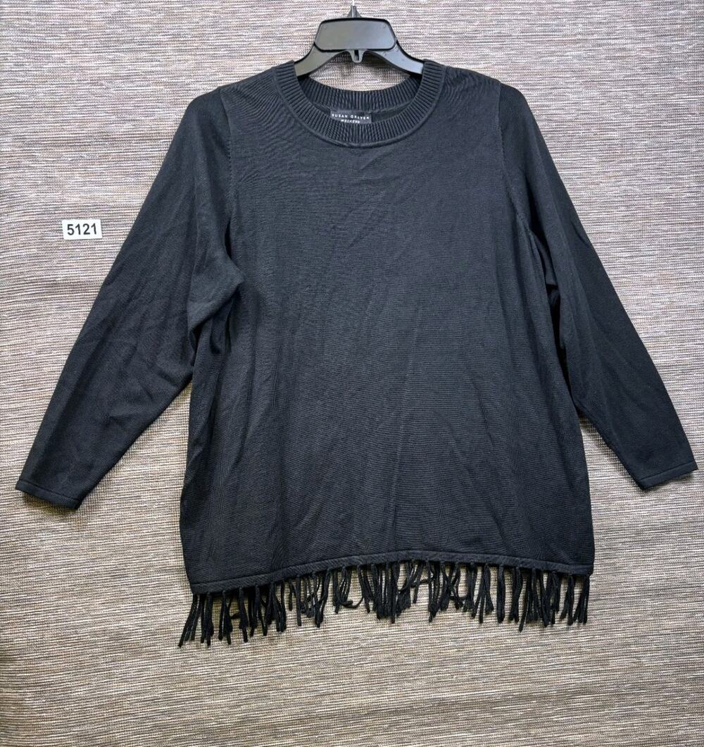 Susan Graver Crewneck Sweater with FringeWomens Size 3X Black Long Sleeve NEW